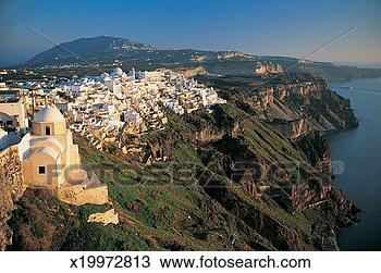 Stock Photo - elevated view 
of houses on a 
cliff, santorini, 
greece. fotosearch 
- search stock 
photos, pictures, 
images, and photo 
clipart