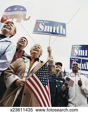 Stock Image - political supporters 
holding placards. 
fotosearch - search 
stock photos, 
pictures, images, 
and photo clipart