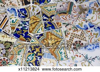 Stock Photo - spain, barcelona, 
park guell, decorative 
tiles (full frame). 
fotosearch - search 
stock photos, 
pictures, images, 
and photo clipart