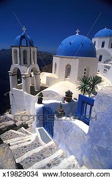 Stock Photo - greece, santorini, 
blue domed buildings 
of oia village. 
fotosearch - search 
stock photos, 
pictures, images, 
and photo clipart