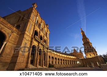 Stock Image - spain, andalucia, 
seville, plaza 
de espana, dusk. 
fotosearch - search 
stock photos, 
pictures, images, 
and photo clipart
