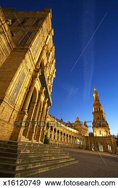 Stock Photograph - spain, andalucia, 
seville, plaza 
de espana, dusk. 
fotosearch - search 
stock photos, 
pictures, images, 
and photo clipart