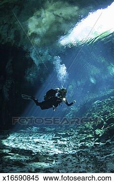 Stock Image - man scuba diving 
in cenote, underwater 
view. fotosearch 
- search stock 
photos, pictures, 
images, and photo 
clipart