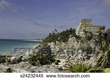 Stock Image - mexico, yucatan 
peninsula, quintana 
roo, tulum, mayan 
ruins on coast. 
fotosearch - search 
stock photos, 
pictures, images, 
and photo clipart