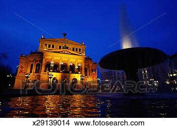 Stock Photo - germany, frankfurt, 
old opera house, 
fountain, dusk. 
fotosearch - search 
stock photos, 
pictures, images, 
and photo clipart