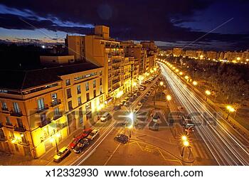 Stock Photography - spain, valencia, 
cityscape and 
lights of cars, 
night, elevated 
view. fotosearch 
- search stock 
photos, pictures, 
images, and photo 
clipart
