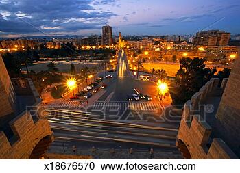 Stock Photography - spain, valencia, 
cityscape, dusk 
view from torres 
de serranos. fotosearch 
- search stock 
photos, pictures, 
images, and photo 
clipart