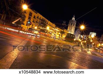 Stock Photo - spain, valencia, 
valencia cathedral 
and town square, 
night. fotosearch 
- search stock 
photos, pictures, 
images, and photo 
clipart