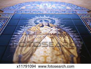 Stock Photo - spain, seville, 
decorated tiles 
depicting the 
virgin mary. fotosearch 
- search stock 
photos, pictures, 
images, and photo 
clipart