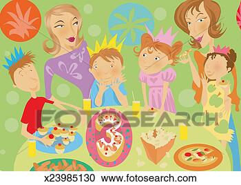 Stock Illustration - children and women 
at a child's third 
birthday party. 
fotosearch - search 
clipart, illustration, 
drawings and vector 
eps graphics images