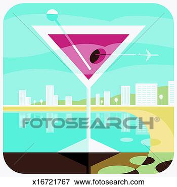 Stock Illustration - cocktail glass 
and a holiday 
resort. fotosearch 
- search clipart, 
illustration, 
drawings and vector 
eps graphics images