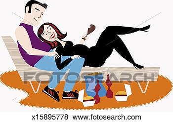 Stock Illustration - fat couple eating 
fast food on a 
chaise longue. 
fotosearch - search 
clipart, illustration, 
drawings and vector 
eps graphics images