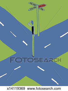 Stock Illustration - man standing at 
a crossroads with 
his hand on his 
head deciding 
which. fotosearch 
- search clipart, 
illustration, 
drawings and vector 
eps graphics images