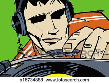 Stock Illustration - portrait of a 
dj putting on 
a record. fotosearch 
- search clipart, 
illustration, 
drawings and vector 
eps graphics images