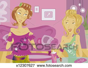 Stock Illustration - portrait of a 
two young women 
one applying nail 
vanish  the other. 
fotosearch - search 
clipart, illustration, 
drawings and vector 
eps graphics images