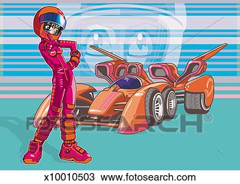 Drawing - portrait of a 
woman in a crash 
helmet standing 
in front of a 
racing. fotosearch 
- search clipart, 
illustration, 
drawings and vector 
eps graphics images
