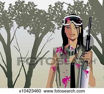 Stock Illustration - portrait of a 
young woman wearing 
paintballing gear. 
fotosearch - search 
clipart, illustration, 
drawings and vector 
eps graphics images