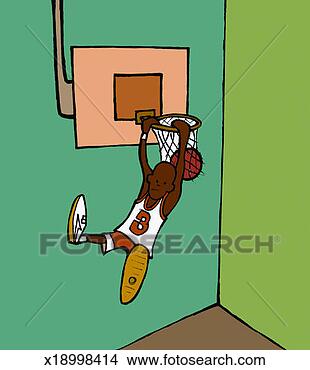 Stock Illustration - uncomfortable 
looking basketball 
player swinging 
from the hoop 
after. fotosearch 
- search clipart, 
illustration, 
drawings and vector 
eps graphics images