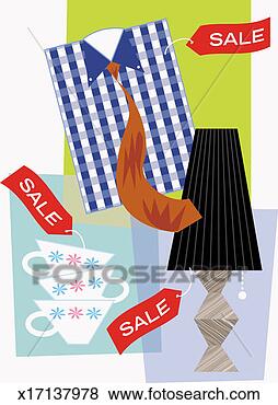 Stock Illustration - various objects 
with sales labels 
attached. fotosearch 
- search clipart, 
illustration, 
drawings and vector 
eps graphics images