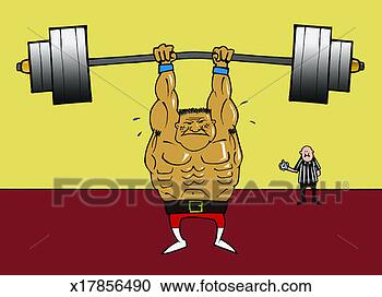 Stock Illustration - weightlifter lifting 
a heavy dumbbell 
in front of a 
competition judge. 
fotosearch - search 
clipart, illustration, 
drawings and vector 
eps graphics images