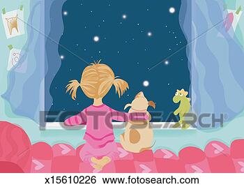 Stock Illustration - young girl looking 
out of her bedroom 
window with her 
pet dog at the. 
fotosearch - search 
clipart, illustration, 
drawings and vector 
eps graphics images