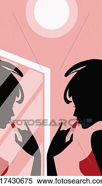 Stock Illustration - young woman looking 
at the mirror 
and applying her 
lipstick. fotosearch 
- search clipart, 
illustration, 
drawings and vector 
eps graphics images