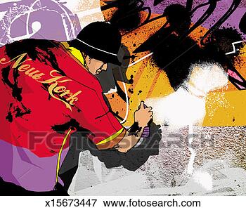 Stock Illustration - graffiti artist 
spray painting 
a wall. fotosearch 
- search clipart, 
illustration, 
drawings and vector 
eps graphics images