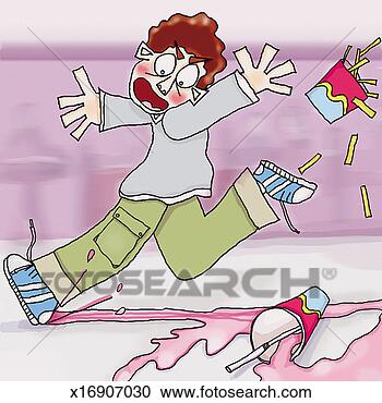 Stock Illustration - man sliding on 
milkshake on the 
pavement and dropping 
his fast food. 
fotosearch - search 
clipart, illustration, 
drawings and vector 
eps graphics images