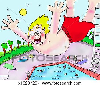 Stock Illustration - portrait of a 
scared young man 
in mid air diving 
into a swimming 
pool. fotosearch 
- search clipart, 
illustration, 
drawings and vector 
eps graphics images