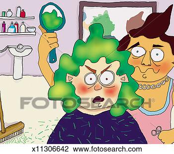 Clip Art - portrait of a 
shocked mature 
female customer 
in a hair salon 
and a. fotosearch 
- search clipart, 
illustration, 
drawings and vector 
eps graphics images
