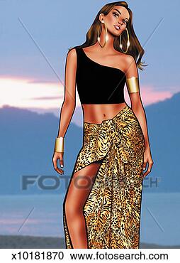 Stock Illustration - portrait of a 
stylish young 
woman on a beach 
wearing a sarong. 
fotosearch - search 
clipart, illustration, 
drawings and vector 
eps graphics images