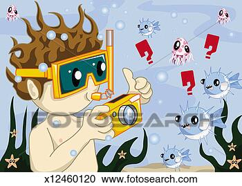 Stock Illustration - portrait of a 
teenage boy underwater 
photographing 
fish and octopuses. 
fotosearch - search 
clipart, illustration, 
drawings and vector 
eps graphics images
