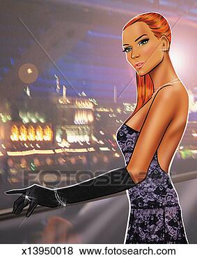 Stock Illustration - portrait of a 
young glamorous 
woman standing 
at a bar counter. 
fotosearch - search 
clipart, illustration, 
drawings and vector 
eps graphics images