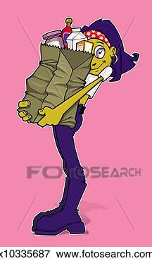 Stock Illustration - portrait of a 
young woman holding 
a bag of shopping. 
fotosearch - search 
clipart, illustration, 
drawings and vector 
eps graphics images