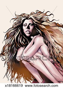 Stock Illustration - portrait of a 
young woman crouching 
with long, brown 
hair. fotosearch 
- search clipart, 
illustration, 
drawings and vector 
eps graphics images