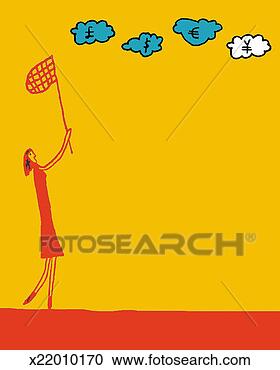 Stock Illustration - side view of a 
businesswoman 
trying to catch 
currency symbols 
on. fotosearch 
- search clipart, 
illustration, 
drawings and vector 
eps graphics images