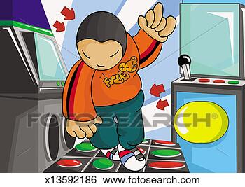 Stock Illustration - young boy dancing 
on a dance mat 
in an amusement 
arcade. fotosearch 
- search clipart, 
illustration, 
drawings and vector 
eps graphics images
