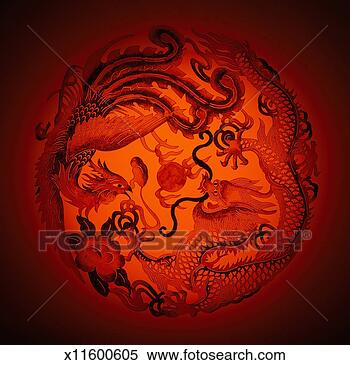 Stock Image - dragon and phoenix 
stencil on red 
background. fotosearch 
- search stock 
photos, pictures, 
images, and photo 
clipart