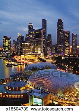 Stock Photograph - singapore, singapore 
city, city skyline 
at dusk, elevated 
view. fotosearch 
- search stock 
photos, pictures, 
images, and photo 
clipart