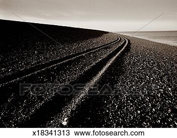 Stock Photo - vehicle tracks 
along rocky coastline, 
norfolk, england 
(toned b&w). fotosearch 
- search stock 
photos, pictures, 
images, and photo 
clipart