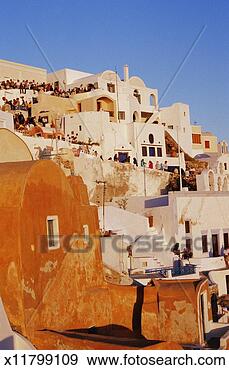 Stock Photograph - greece, cyclades, 
santorini, oia, 
city scene, sunset. 
fotosearch - search 
stock photos, 
pictures, images, 
and photo clipart