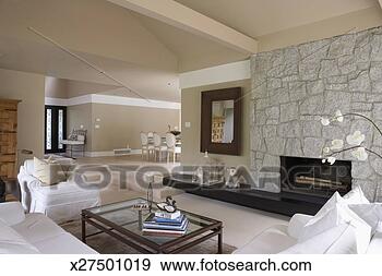 Stock Photograph - home interior: 
living room and 
fireplace, dining 
room. fotosearch 
- search stock 
photos, pictures, 
images, and photo 
clipart