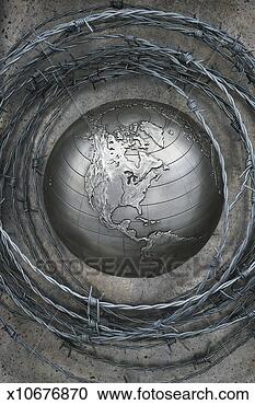 Stock Photography - metallic globe 
surrounded with 
barbed wire, showing 
north america. 
fotosearch - search 
stock photos, 
pictures, images, 
and photo clipart