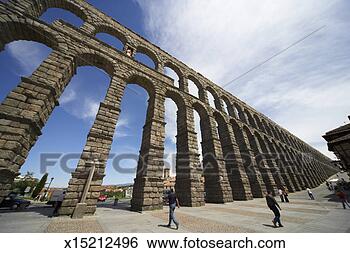 Stock Photo - spain, castilla 
y leon, segovia, 
roman aqueduct 
of segovia(wide 
angle). fotosearch 
- search stock 
photos, pictures, 
images, and photo 
clipart