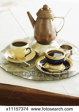 Stock Photo - coffee pot and 
antique tea cups 
of turkish coffee 
on serving tray. 
fotosearch - search 
stock photos, 
pictures, images, 
and photo clipart