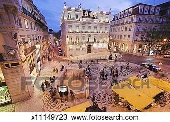 Stock Photo - europe, portugal, 
lisbon, rua garrett 
at night, elevated 
view. fotosearch 
- search stock 
photos, pictures, 
images, and photo 
clipart