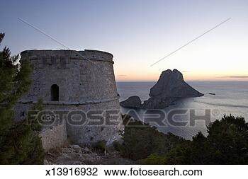 Stock Photo - spain,  balearic 
islands,  ibiza, 
 view from torre 
del pirata to 
es. fotosearch 
- search stock 
photos, pictures, 
images, and photo 
clipart