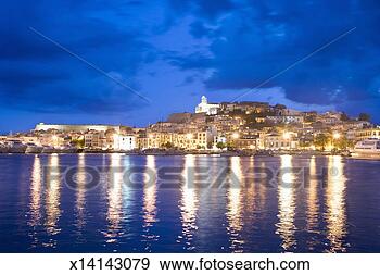 Stock Photograph - spain, balearic 
islands, ibiza, 
old town at sunset. 
fotosearch - search 
stock photos, 
pictures, images, 
and photo clipart