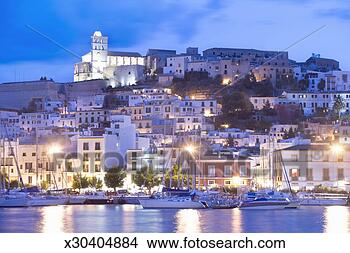 Stock Photo - spain, balearic 
islands, ibiza, 
old town from 
harbour. fotosearch 
- search stock 
photos, pictures, 
images, and photo 
clipart