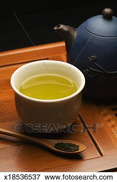 Picture - green tea in a 
teacup with blue 
tea pot and spoon 
placed on serving. 
fotosearch - search 
stock photos, 
pictures, images, 
and photo clipart